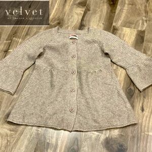 🧥Velvet Beige Cashmere Cardigan w/ Empire Waist & Straight Sleeve w/ Belled End